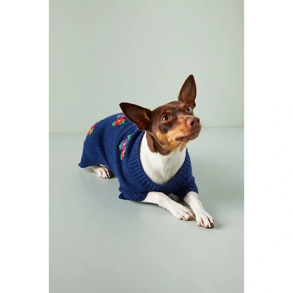 Anthropologie Embroidered Flower Dog Sweater